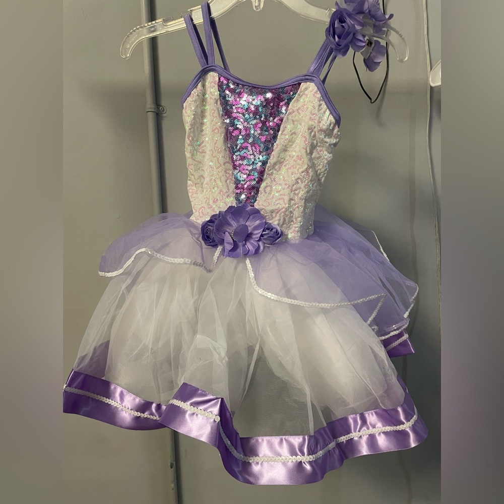 Weissman Purple and White Dance Costume with Tulle Skirt